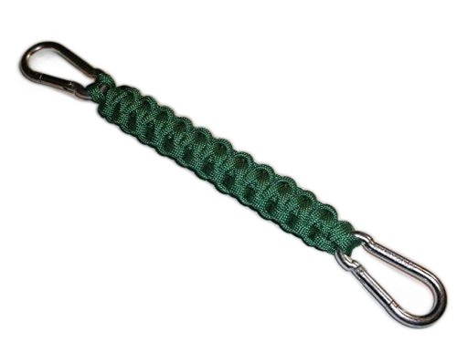 RedVex 550 lb Paracord / Survival Cobra Style Lanyard with 220 lb Steel Carabiners - 9" - Green