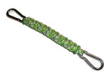 RedVex 550 lb Paracord/Survival Cobra Style Lanyard with 220 lb Steel Carabiners - 12" - Green Flux