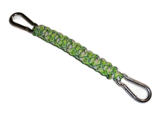RedVex 550 lb Paracord/Survival Cobra Style Lanyard with 220 lb Steel Carabiners - 9" - Green Flux
