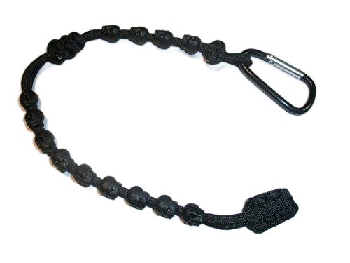 RedVex Ranger Pace Counter Skull Beads Black Cord - 13 inches - Choose Your Skull Color and Attachment (Black Skulls, Aluminum Carabiner) - RedVex