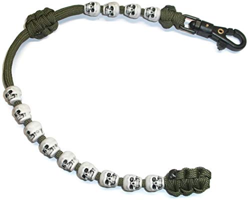 RedVex Ranger Pace Counter Skull Beads OD Green Cord - 13 inches - Choose Your Skull Color and Attachment (White Skulls, ABS Clip) - RedVex