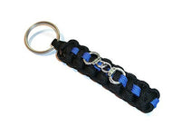 Redvex Thin Blue Line Handcuffs Key Chain/Key Fob/Lanyard Pull - by Black with Blue Line and Handcuffs - 4" Length - Qty 1 - RedVex