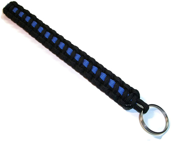 Redvex Thin Blue Line Paracord Key Chain/Key Fob/Lanyard Pull - by Black with Blue Line - 3", 4", 6", and 8" Lengths (Qty-1) - RedVex