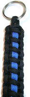 Redvex Thin Blue Line Paracord Key Chain/Key Fob/Lanyard Pull - by Black with Blue Line - 3", 4", 6", and 8" Lengths (Qty-1) - RedVex