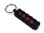 RedVex Thin Red Line Paracord Cobra Style Key Chain/Key Fob/Lanyard Pull - Black with Red Line - 3" Length (Qty-1) - RedVex
