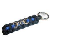 Thin Blue Line Handcuffs Key Chain / Key Fob / Lanyard Pull - by RedVex - Handcuffs on both sides- 4" Length - RedVex